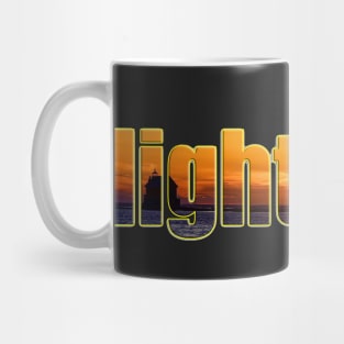 Lighthouse Sunset Photo Text Mug